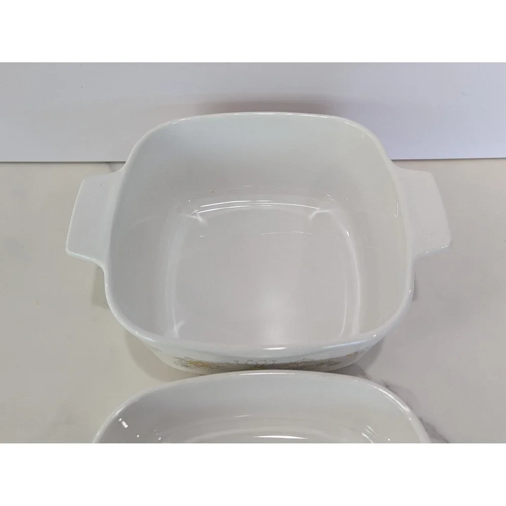 Vintage Casserole Dishes 1.5QT 1QT White Floral Bouquet Corning Ware Set
